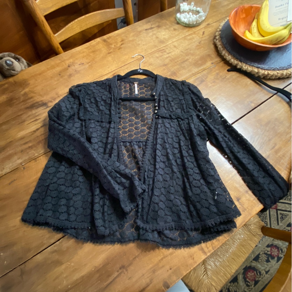 Free People Black Floral Lace Top Size small BOHO STYLE